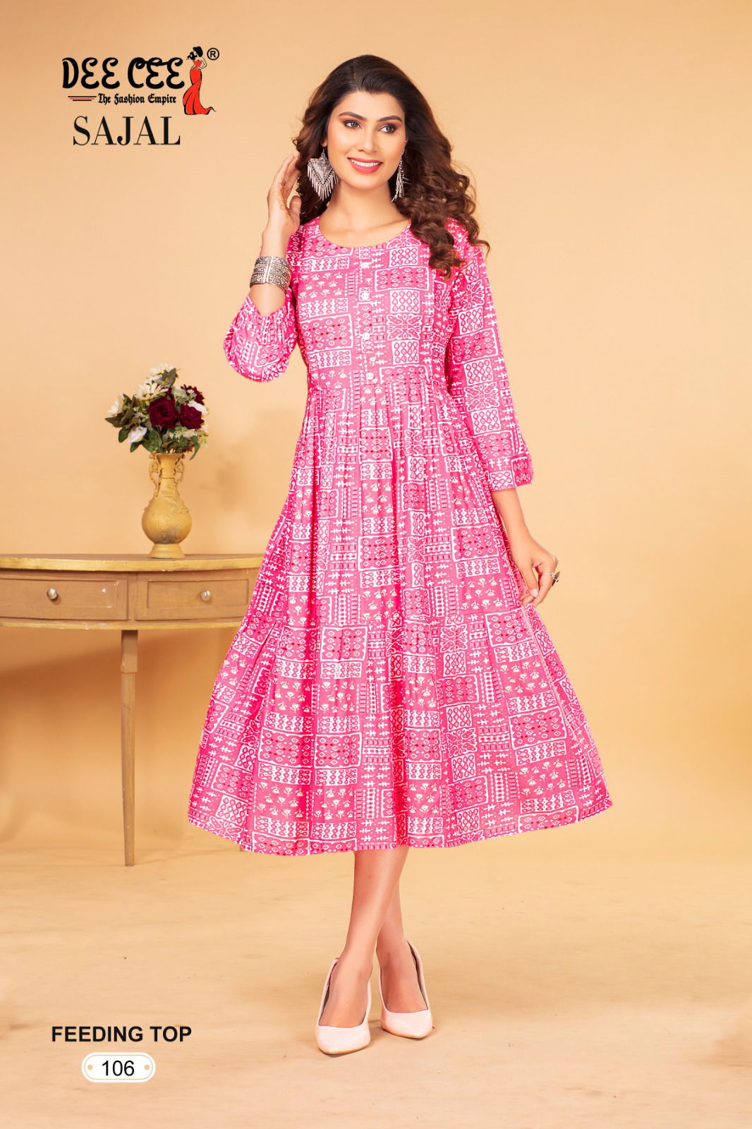 Sajal By Dee Cee Flaired Rayon Printed Feeding Kurtis Wholesale Clothing Suppliers In India